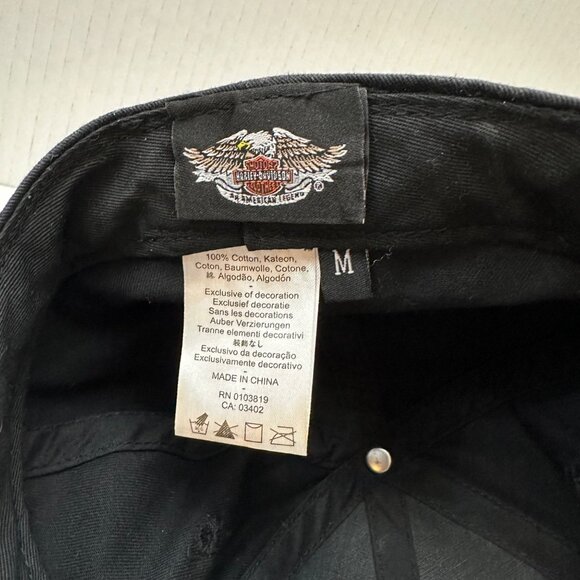 Harley Davidson Medium Black Fitted Cotton Ball Cap Embroidered Logo - Picture 7 of 9